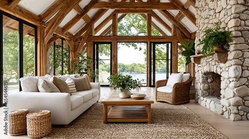 Cozy Rustic Living Room with Contemporary Design and Natural Light in Barndominium Setting
