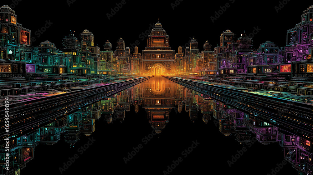 Fototapeta premium Abstract Illuminated Cityscape Reflection