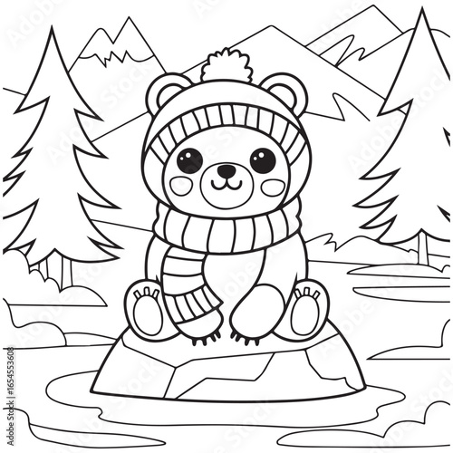 Cozy Routine, cute Kawaii Bear, coloring
pages with Black and white vector
illustration For Adults & Kids