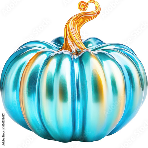This stunning blue and gold pumpkin is a perfect fall or Halloween decoration.