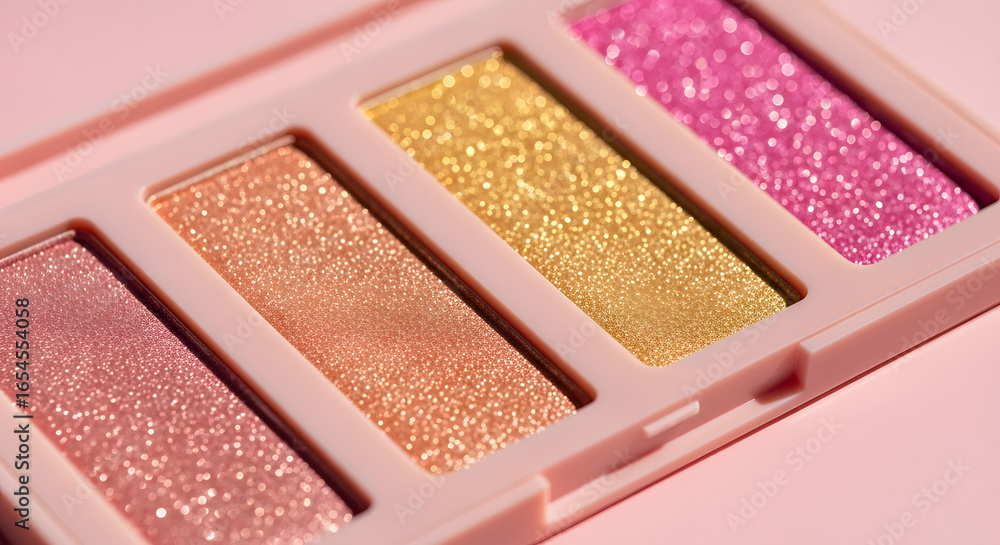 Fototapeta premium Close-up of Eyeshadow Palette with Glittering Shades