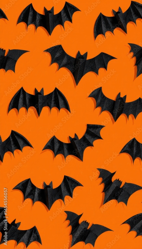 Fototapeta premium Halloween Bat Pattern on Orange Background