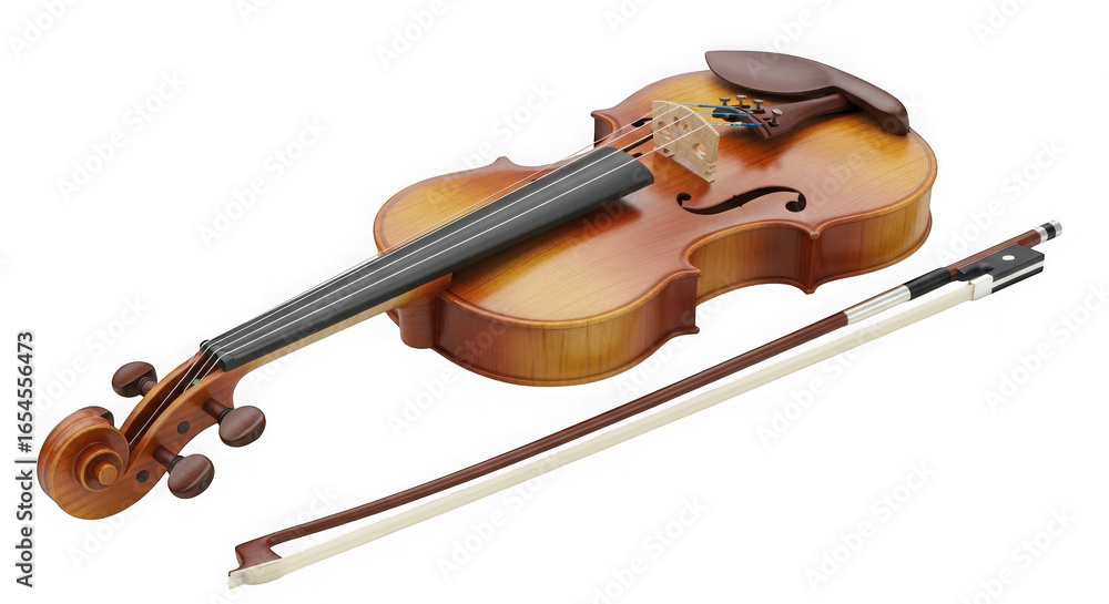 Fototapeta premium Violin and bow isolated on transparent background