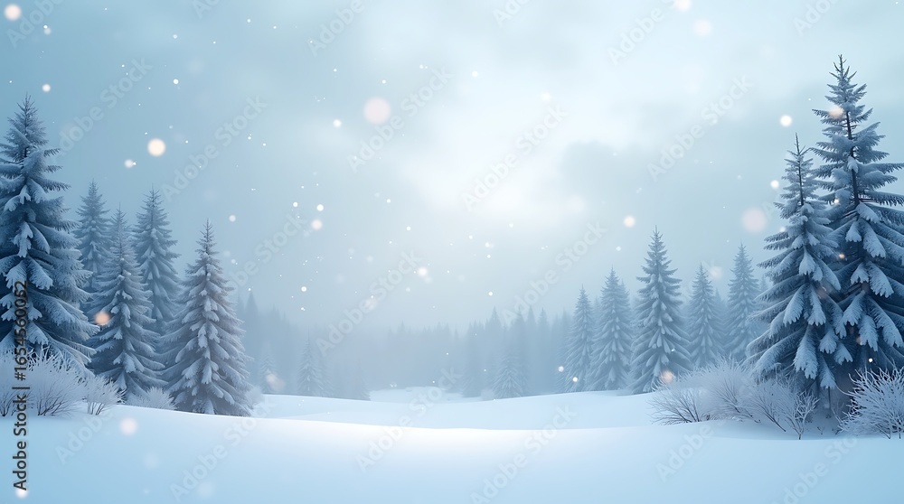Fototapeta premium A serene winter wonderland with gently falling snowflakes