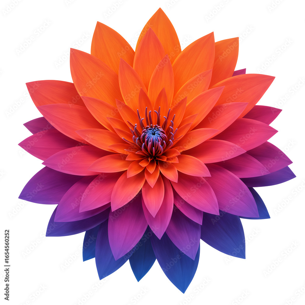 Fototapeta premium カラフルなグラデーションの蓮の花 透明な背景に咲く 美しいデザイン要素