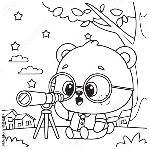 Cozy Routine, cute Kawaii Bear, coloring
pages with Black and white vector
illustration For Adults & Kids