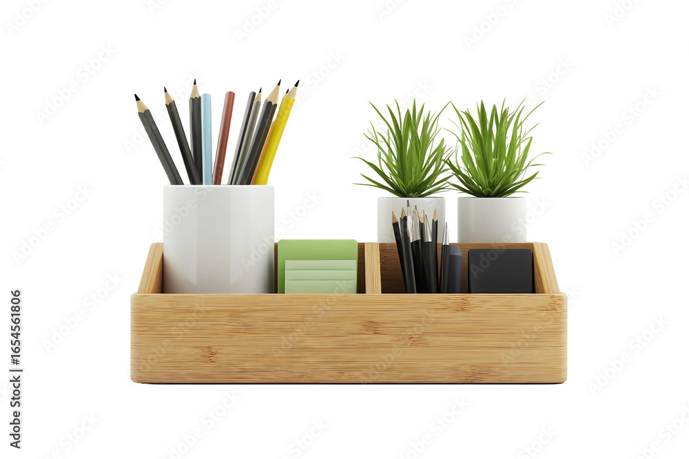 Obraz premium Modern desk organizer box isolated on transparent background