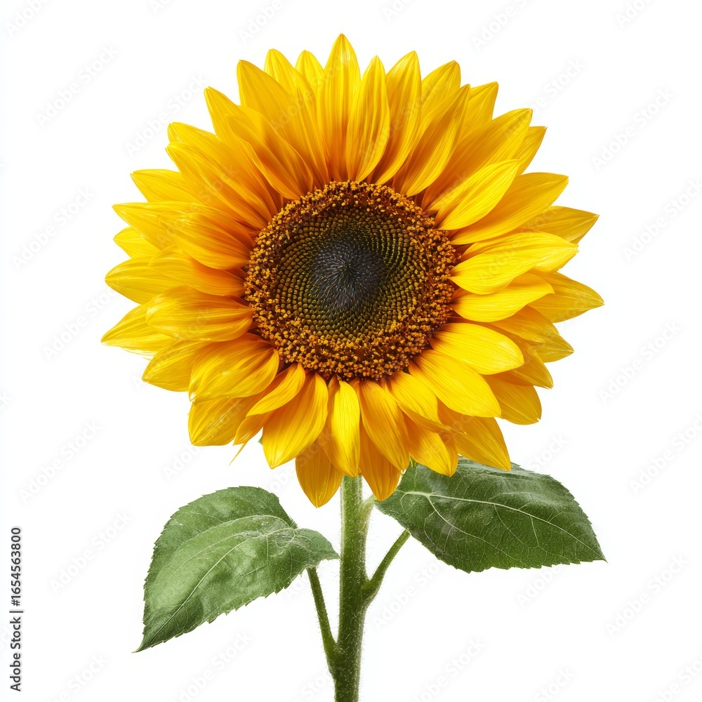 Fototapeta premium A stunning sunflower in full bloom, showcasing vibrant yellow petals and a dark, intricate center