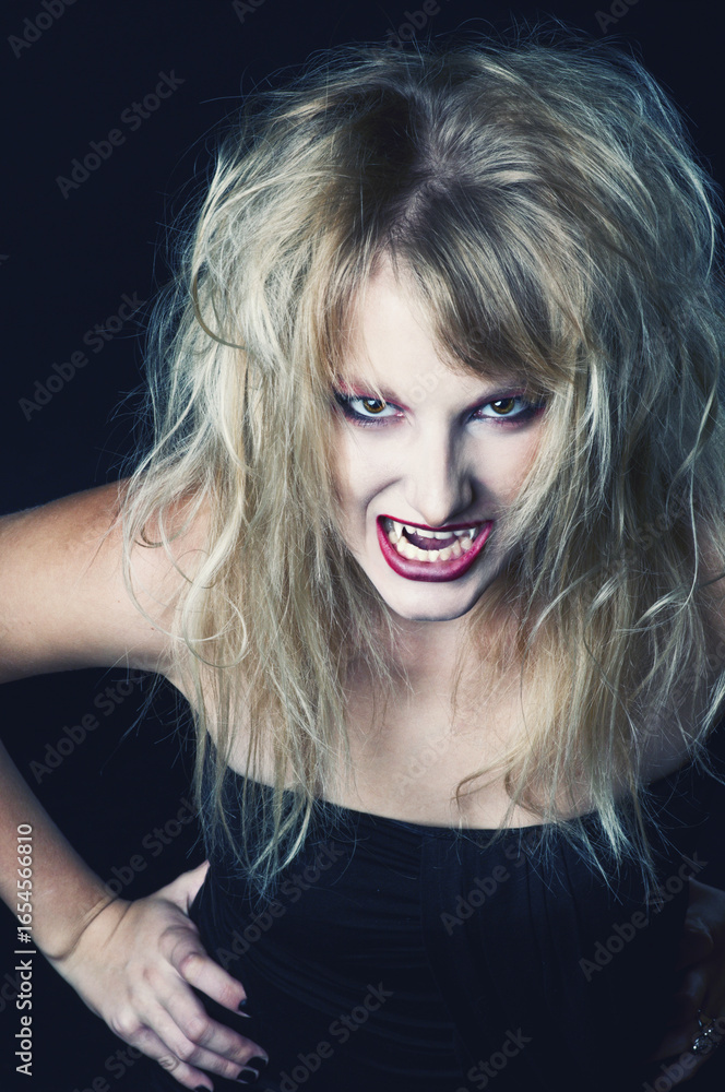 Naklejka premium Angry Female Vampire Portrait Wide Banner