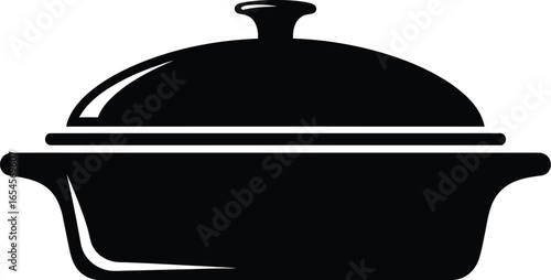 Black casserole dish with lid, kitchenware for cooking and serving