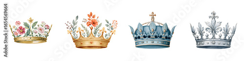Watercolor Floral Crowns Set on White Background