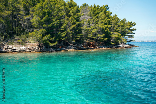 Fototapeta Naklejka Na Ścianę i Meble -  Beautiful beach with pine trees and turquoise waters at Ugljan, close to Zadar, Croatia. 