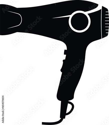 Black hair dryer silhouette, styling tool for beauty and personal care