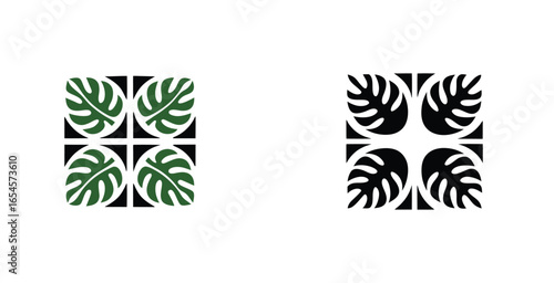 Elegant frame made of lush green monstera leaves Vector art design