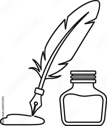 Simple feather quill and inkwell on writing, literature, and history