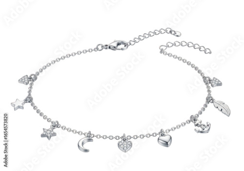 Wallpaper Mural Silver charm anklet with moon star heart and leaf pendants isolated on transparent background Torontodigital.ca