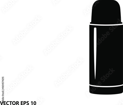 Black thermos silhouette, container for hot and cold drinks, travel