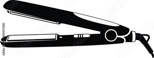 Black hair straightening iron on beauty, fashion, and style concept