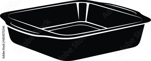 Black baking pan, square, for oven cooking and food preparation