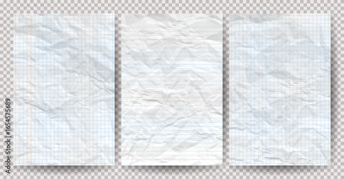 Set of white clean crumpled papers