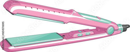 Pink hair straightener with mint accents for styling and beauty care