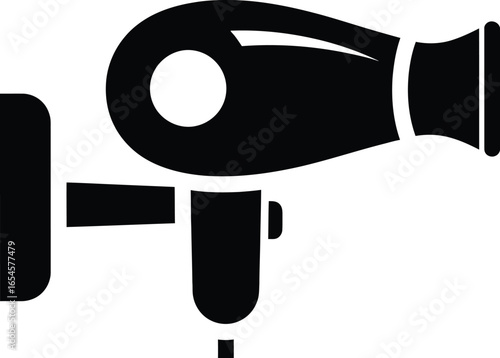 Black hair dryer icon, wall mounted, professional styling appliance