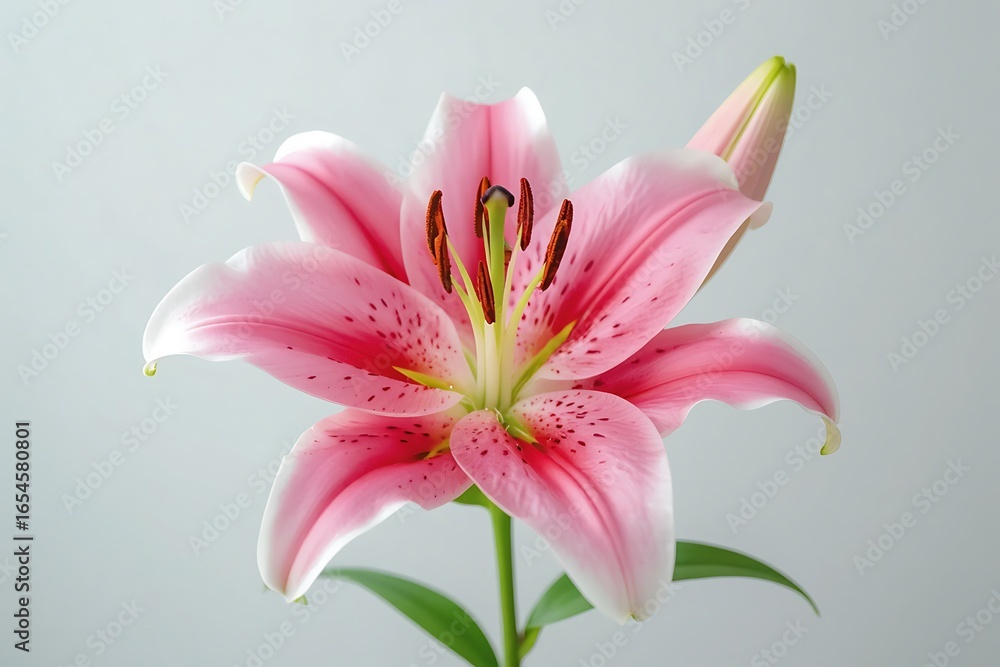 Naklejka premium Elegant Pink Lily Blossom, Soft Light, Floral Still Life