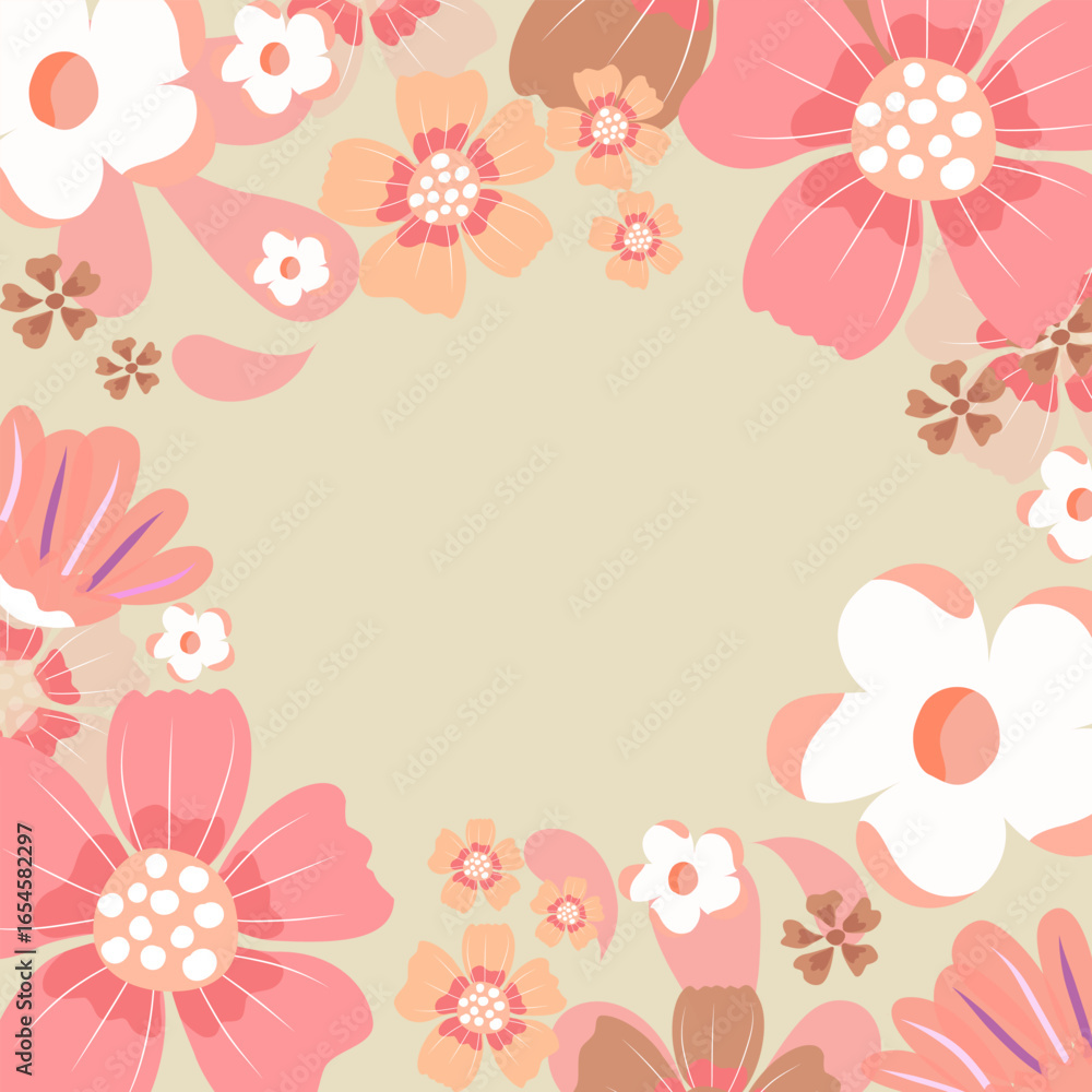 Romantic Pastel Floral Frame with Soft Pink and Peach Blossoms, Empty Space in the Center for Text or Message Background. Romantic Pastel Floral Frame with Soft Pink and Peach Blossoms, Empty Space in the Center for Text or Message Background.
