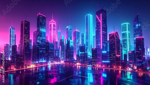 Wallpaper Mural Neon-lit futuristic city skyline at night Torontodigital.ca