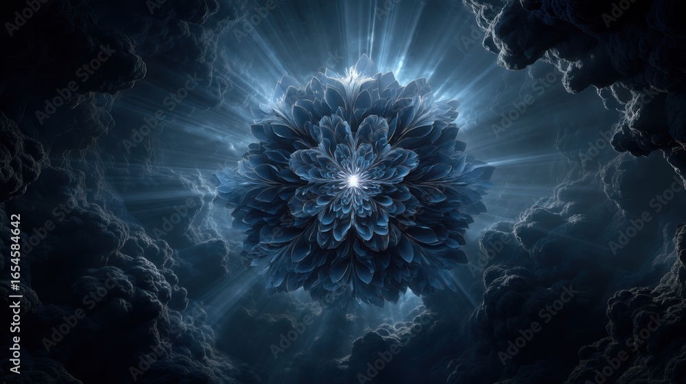 Obraz premium Abstract Blue Geometric Flower Pattern Digital Art