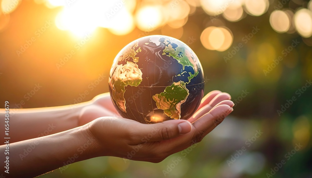 A globe held gently in cupped hands, bathed in the warm glow of sunrise, evokes a sense of peace and responsibility. A globe held gently in cupped hands, bathed in the warm glow of sunrise, evokes a sense of peace and responsibility.