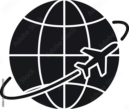 Vector art of airplane flying around the globe representing travel and global connectivity isolated on white background transparent background