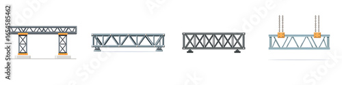 Steel Truss Structures: Industrial Framework Elements on White