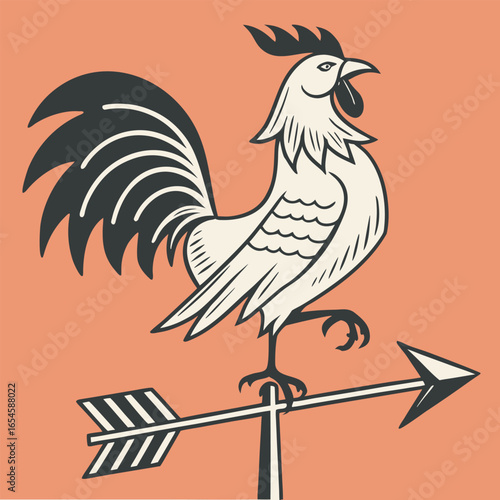 Rooster weathervane vintage style illustration farmhouse decor retro vector art