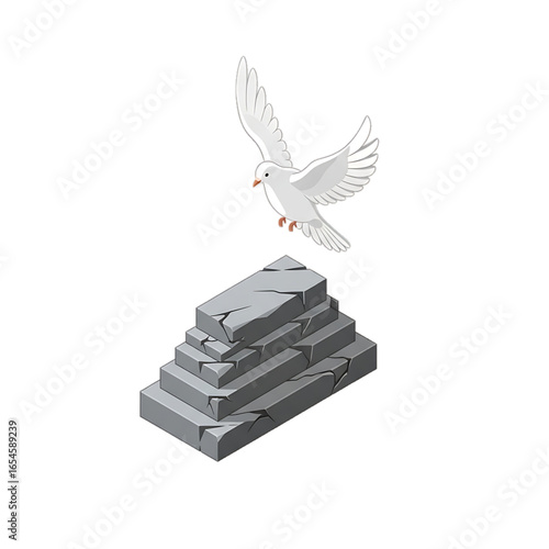 White dove on steps, symbolizing peace, soul’s journey, and eternal hope.