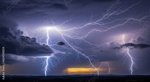 Wallpaper Mural Dramatic Lightning Storm Over Dark Cloudy Sky with Bright Flashes and Thunderclouds Torontodigital.ca