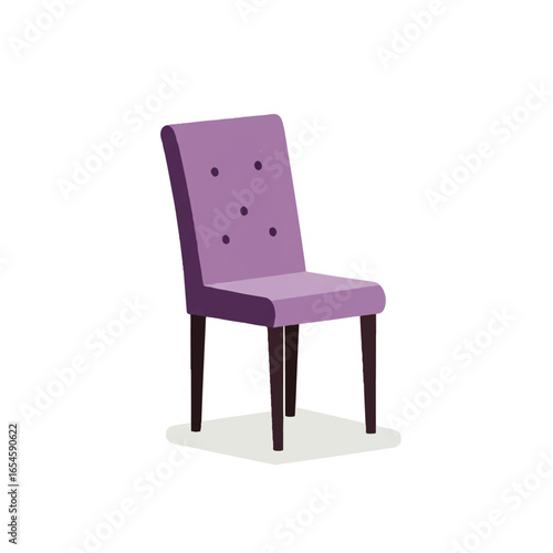 A single, purple upholstered chair with dark legs, isolated on a white background.