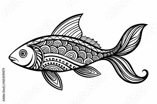 Vector illustration of a fish, a symbol of sea life, with an artful design on a white background
