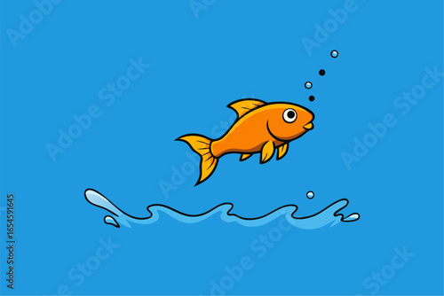 A cute cartoon animal design of a fish swimming in the blue ocean