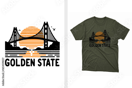 golden gate bridge sunset california vector t-shirt design template