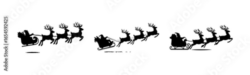 Sleigh with reindeer gliding through snowy skies, capturing festive spirit