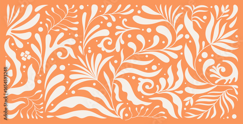 Retro groovy floral seamless pattern in wavy and naive style. Organic shapes, vibrant flowers print for poster, social media or packaging. Botanic vector illustration