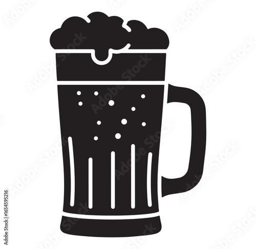 Vector illustration of a full beer mug with frothy foam and bubbles isolated