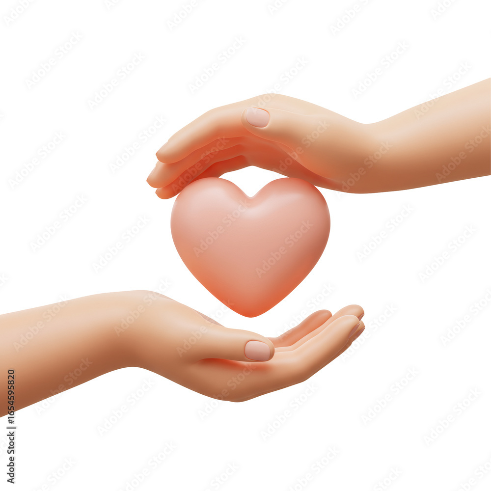 Obraz premium Two Hands Holding Pink Heart Symbolizing Love Care and Protection on Transparent Background