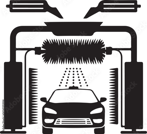 Automated car wash facility illustration.
