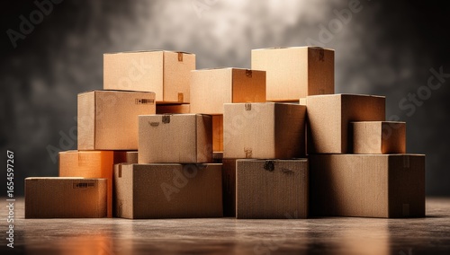 Cardboard boxes stacked in a pile.  Various sizes