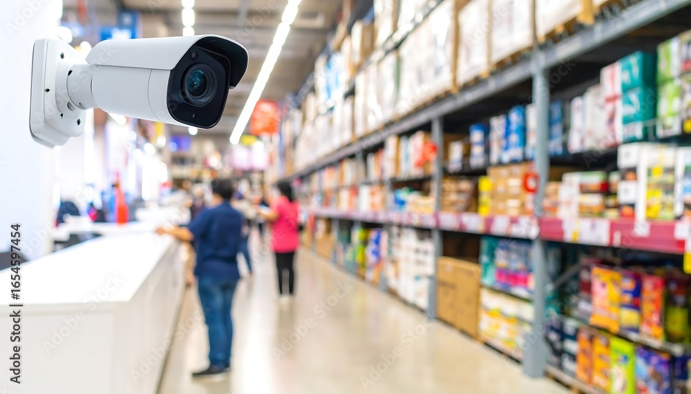 Obraz premium Security camera in a large warehouse store