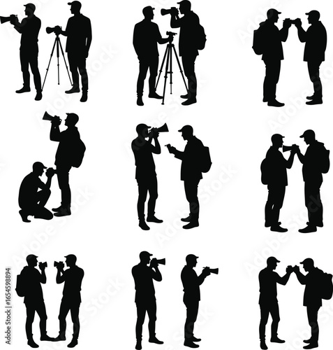 Photographers silhouettes diverse poses nature wildlife