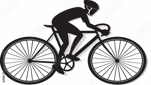 Silhouette of cyclist riding a bicycle with helmet and racing posture on a white background image
