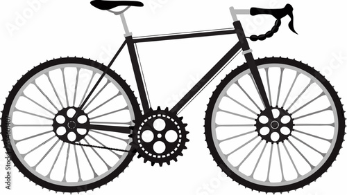 Detailed illustration of a black road bicycle with visible chain and spoked wheels on white backdrop